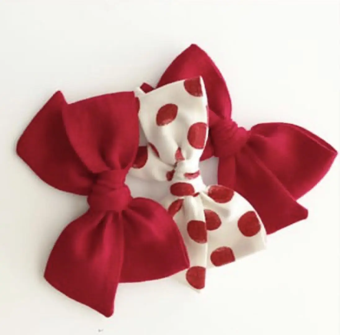Детские красные заколки для волос с бантом из льна ручной работы на заказ для девочек Рождественский бант для волос