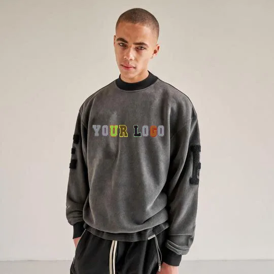 Мужской Хлопковый пуловер с вышивкой синели, винтажный свитшот с круглым вырезом