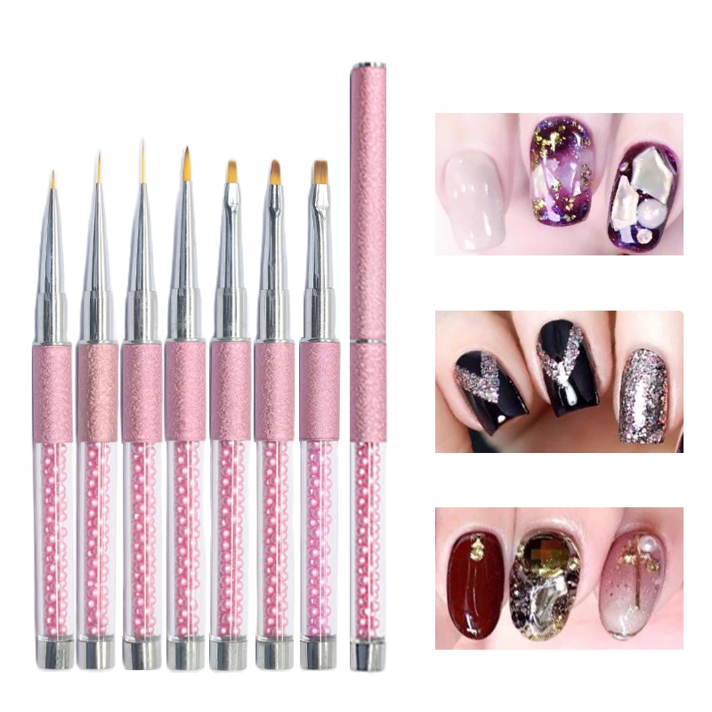 Professional 16pcs Gel Nail Brushes Set with Pearl Acrylic Handle Manicure Oval Flat 3D Detail Brush for Acrylic Nail