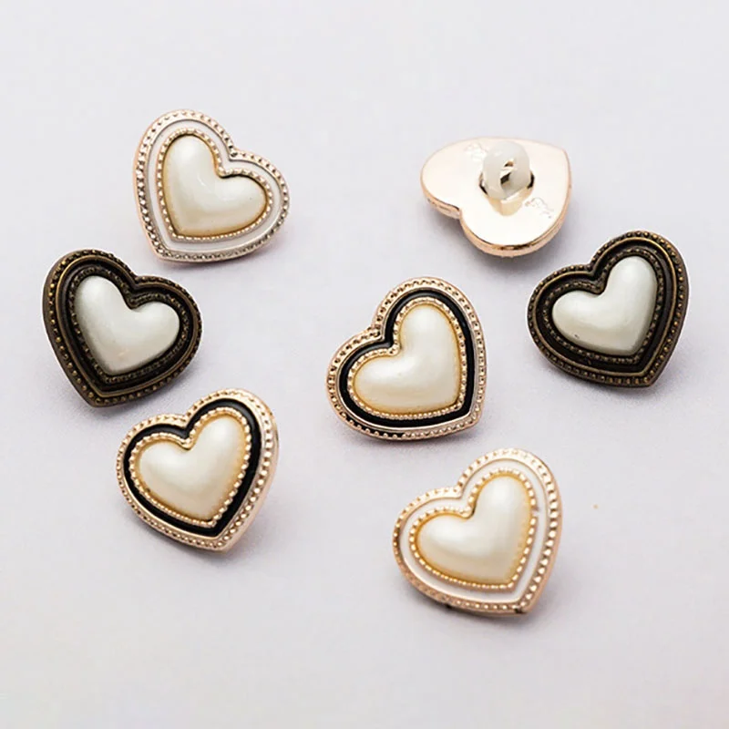 Clothing Garment Accessories ABS Plastic Heart Shape White Shank Pearl Button With White Pearl