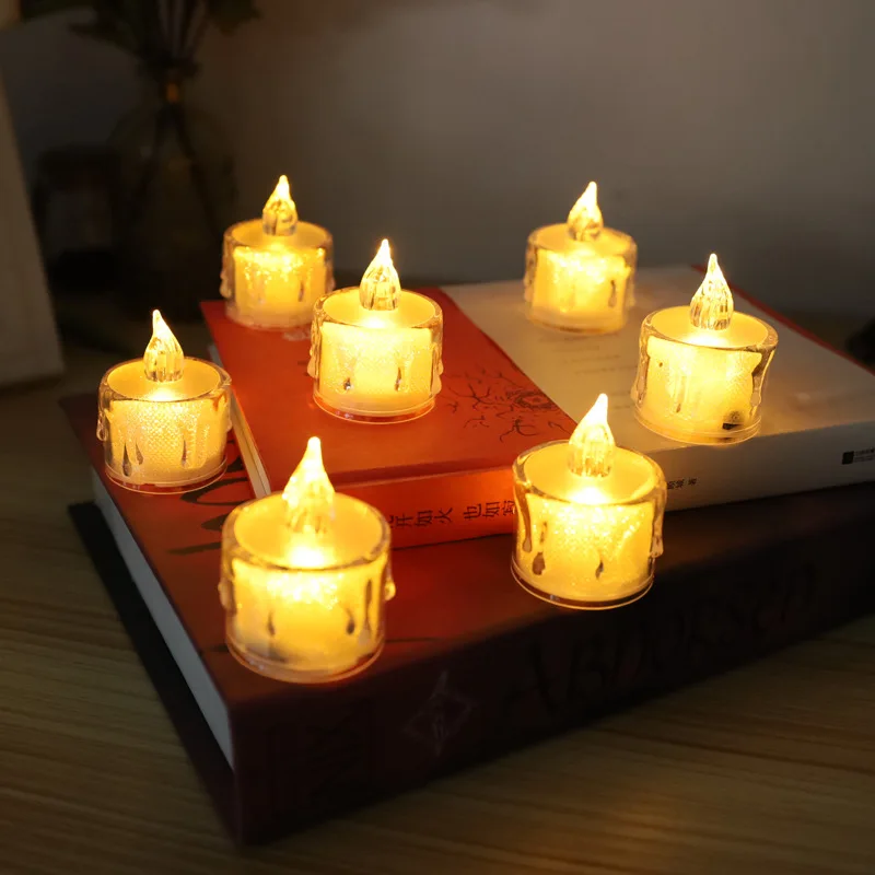 LED Electronic Candle Transparent Shell Tea Wax Smokeless Night Light PVC Tearing Simulated Candle Tea Wax