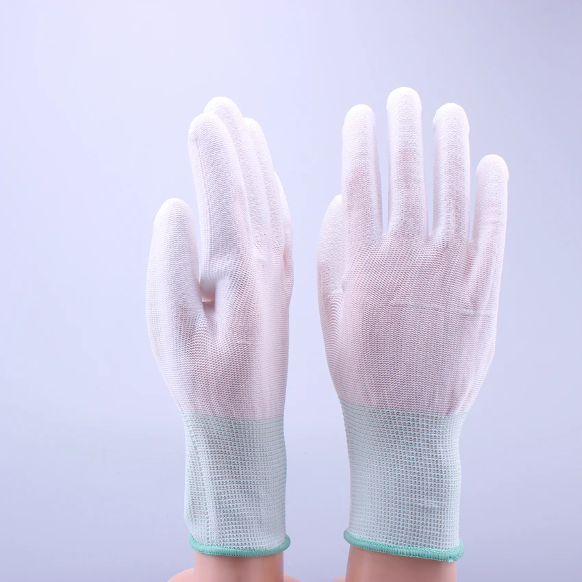 White 13 Gauge Polyester Knitted Pu Palm Coated Cleanroom Work Gloves Gardening Gloves Handling Gloves