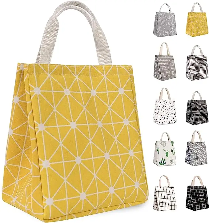 Factory Supply Reusable Lunch Bag Insulated Lunch Box Canvas Fabric with Aluminum Foil Lunch Tote Handbag for Women Men Office