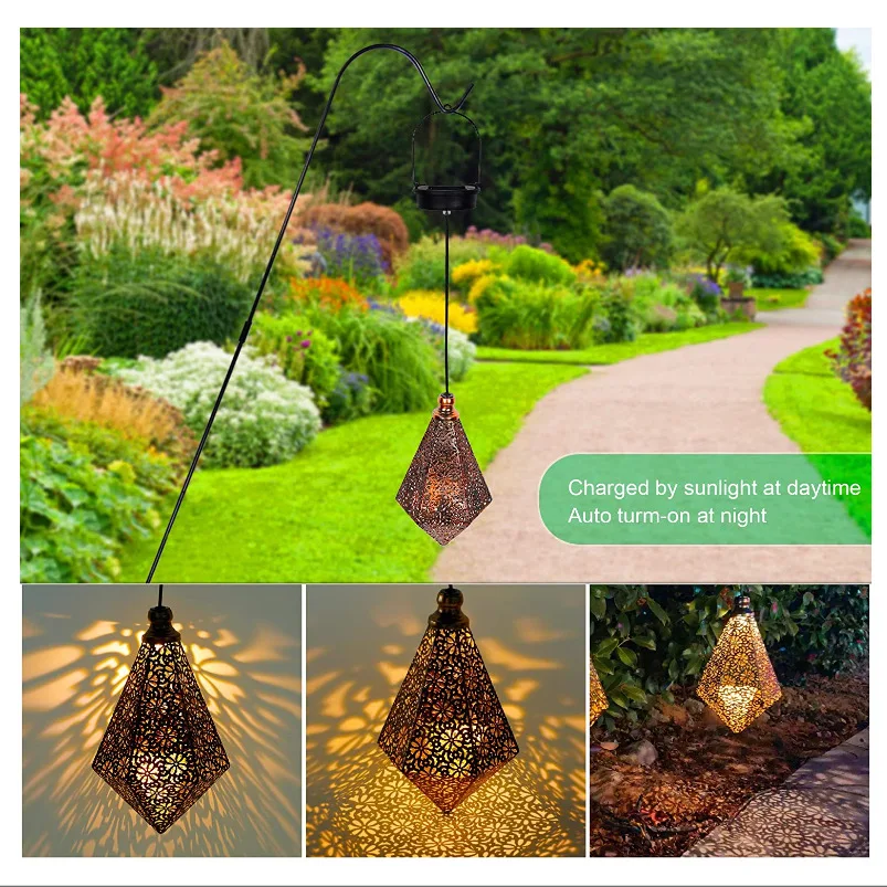 Courtyard Retro  Diamond Shape Solar Various patterns  decorations hollowed out and novel metal solar baron lanterns