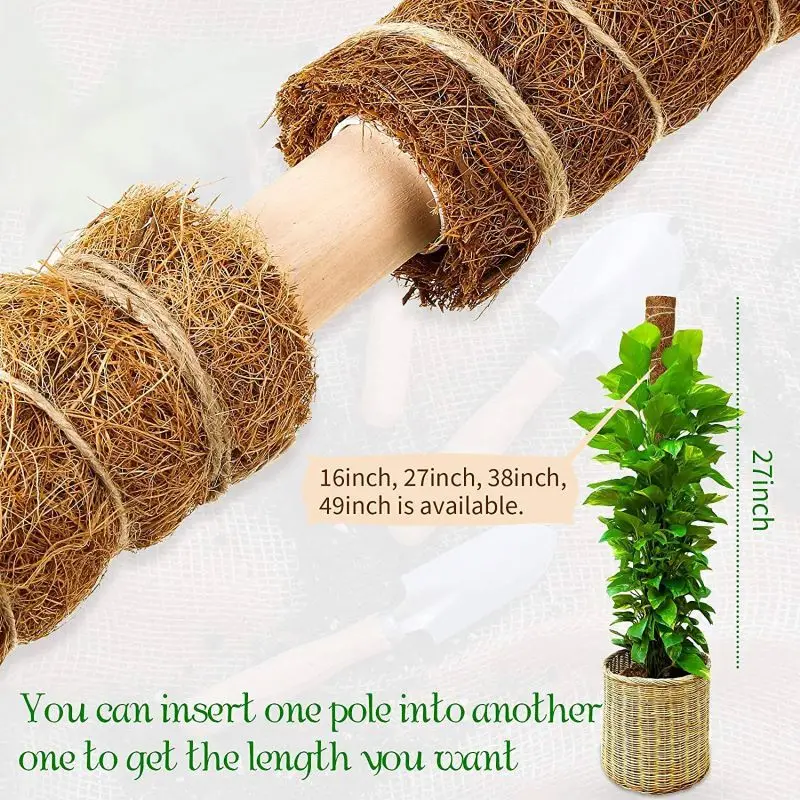 30\40\50cm Plant Climbing Pole Coir Moss Stick Bendable Palm Vines Stick Plant Support Extension Climbing Indoor Plants Creepers