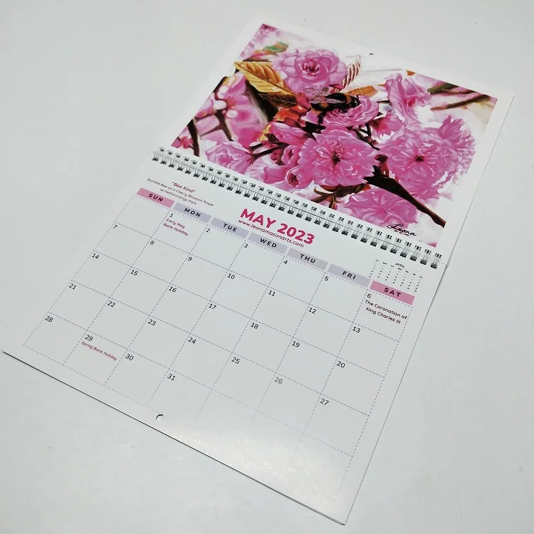New Design Calendar Printing 12 Months Wall Calendar Offset Printing Calendars Monthly 2023 Customized Size Binding