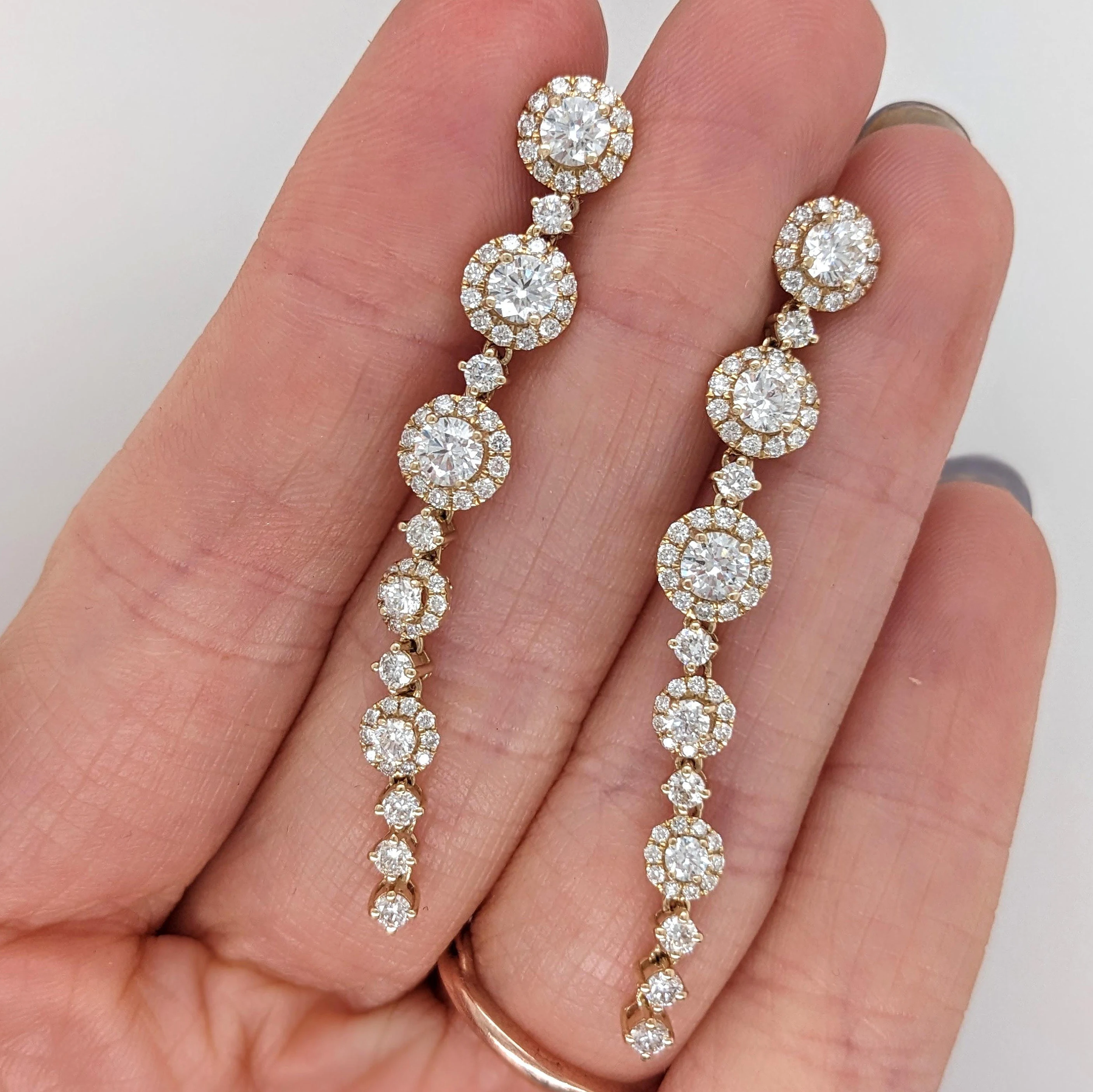 Natural Diamond Halo Dangle Earrings Solid 14k Yellow Gold Dangle Drop Earring