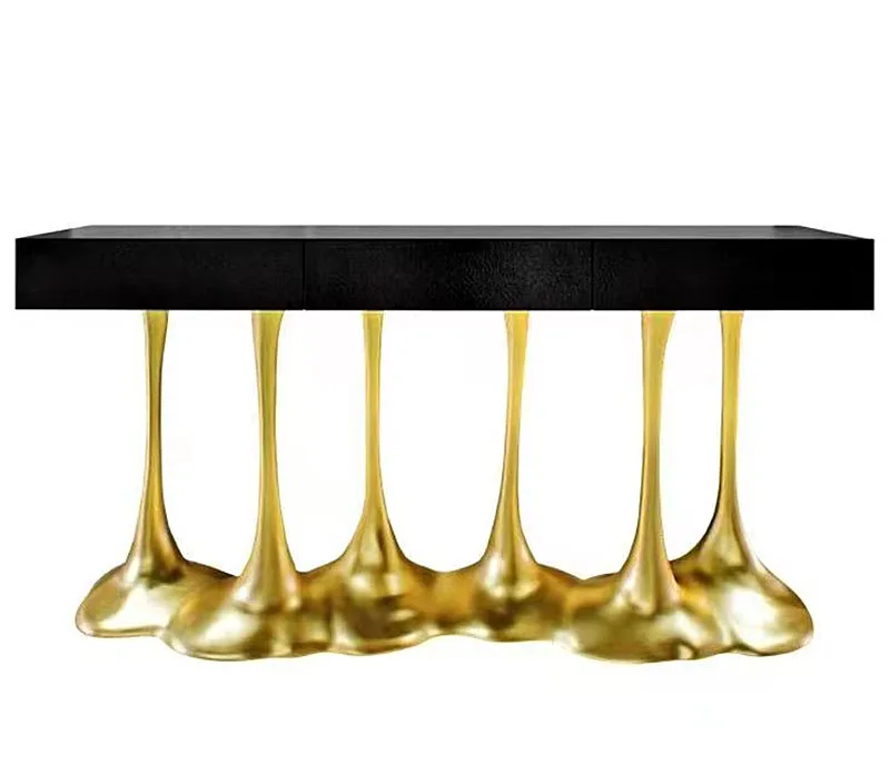 Modern simple console table pure copper villa living room metal cabinet decorative entrance