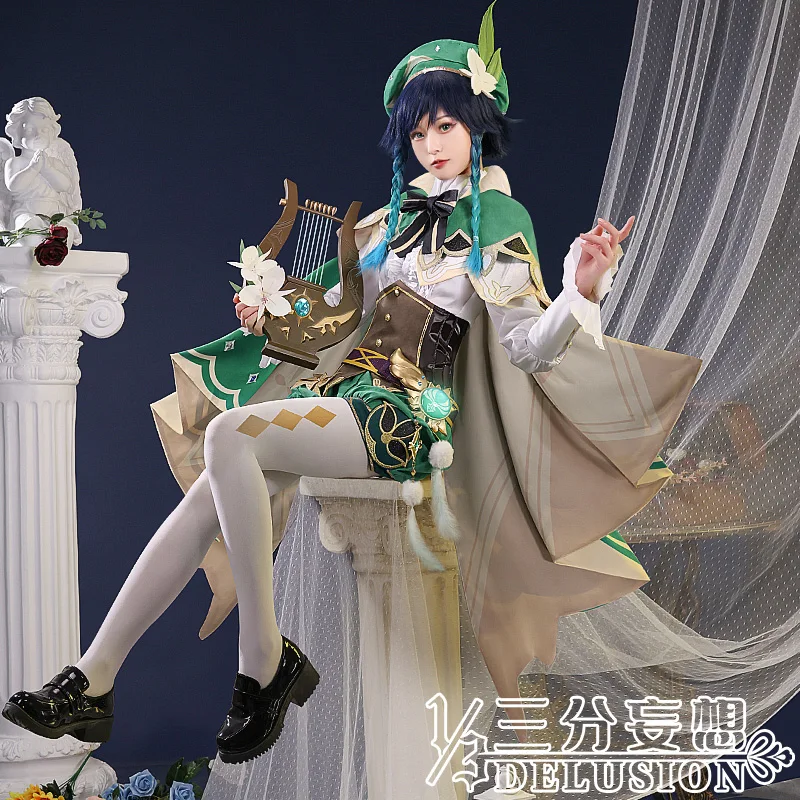custom Venti Cosplay Game Genshin Impact S-XXL Venti Upgraded Metal Accessory Shoes Wig Plus Size Cosplay Costume