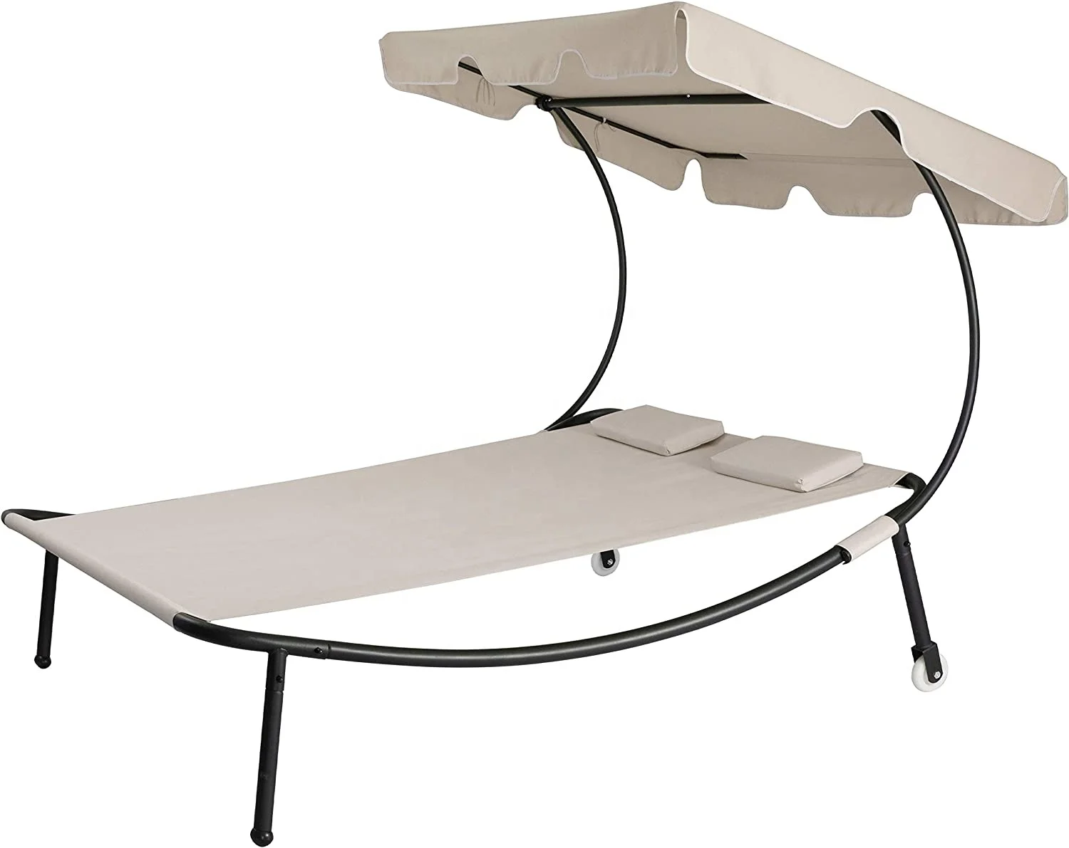 Double Sun Lounger with Sun Canopy, Two Neck Cushions & Wheels