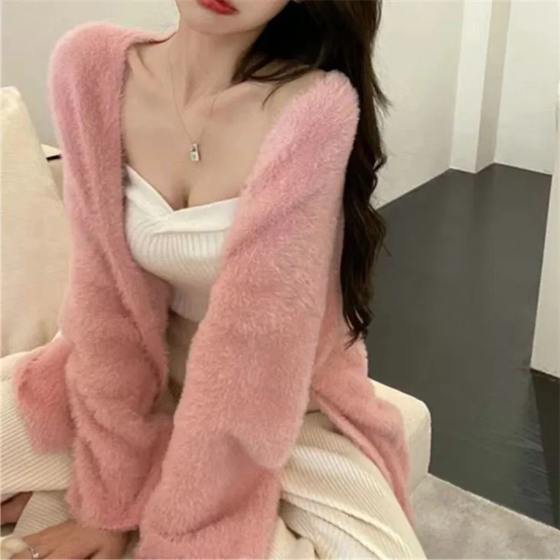 High Quality Korean Fashion Women Plain Sweaters Autumn Winter Long Sleeve Slim Knitted Open Front Cardigan Ladies Knit Coats