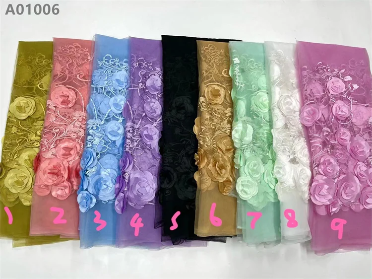 High Quality 3D Floral Applique Lace Rose Embroidery Lace Fabric Material For Dress Making