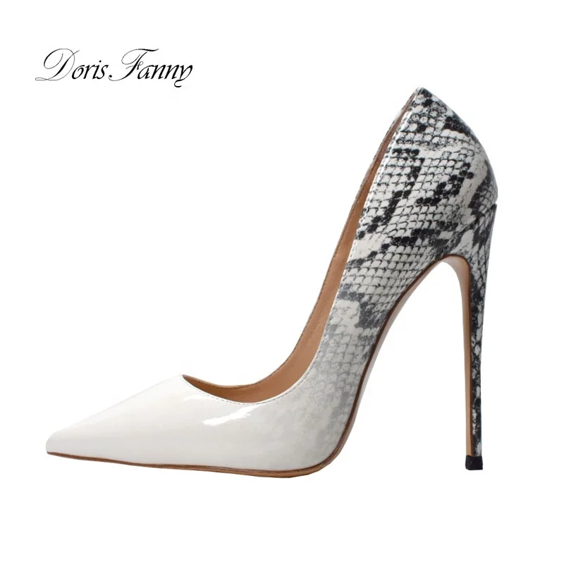 Wholesale Custom made pointy toe White snake stiletto heels woman shoes formal sexy large size high heels women pumps