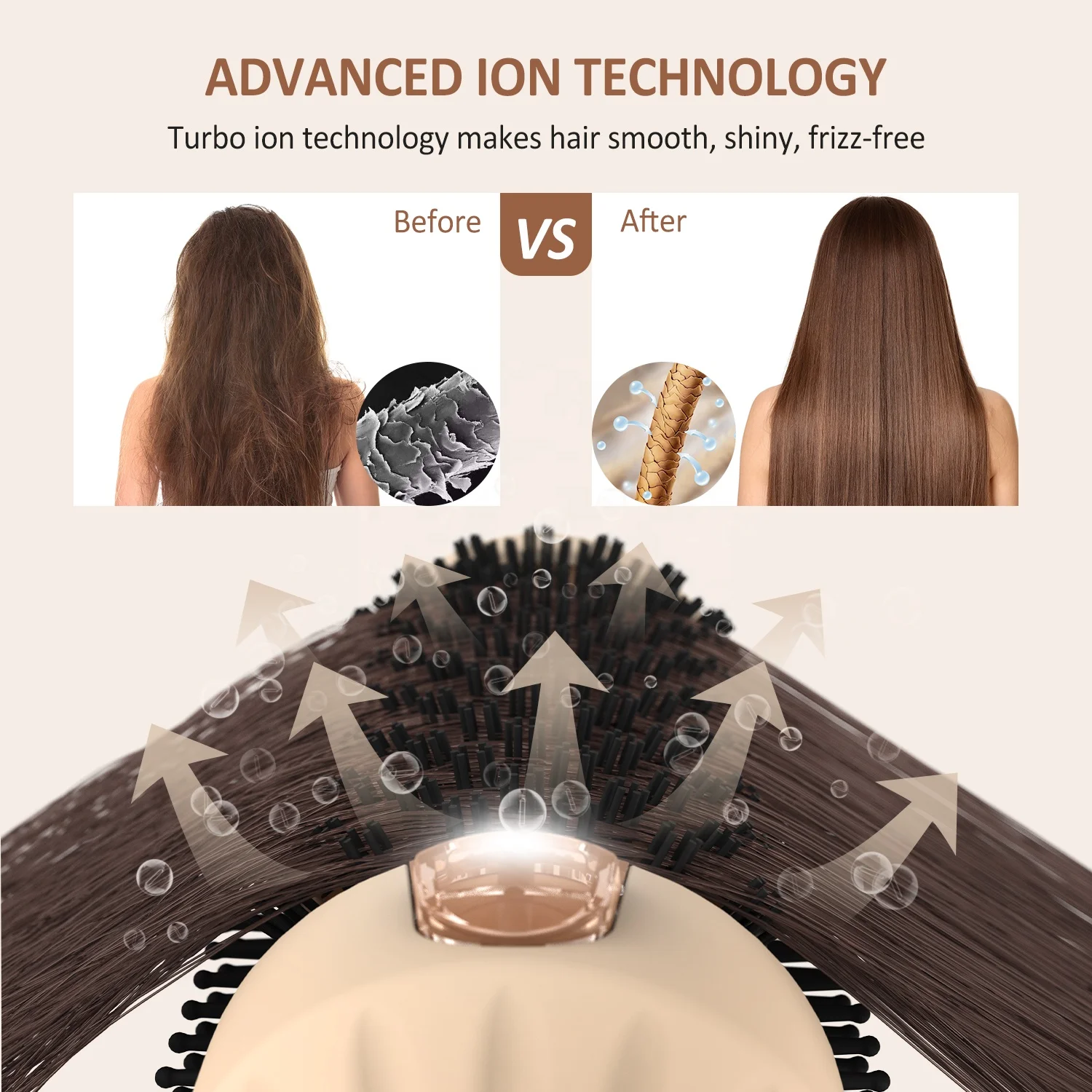 Lena 1.25 Inch Ionic Hot Air Styler Volumized Thermal Round Hair Brush Comb Ceramic Heated Hair Curling Brush