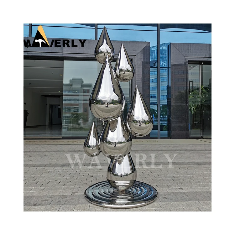 Custom Modern Polished Large Outdoor Metal Art Abstract Water Drop Stainless Steel Sculpture