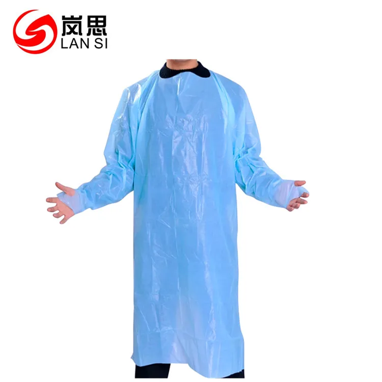 
Disposable Plastic Waterproof Blue Aprons with Long Sleeve 
