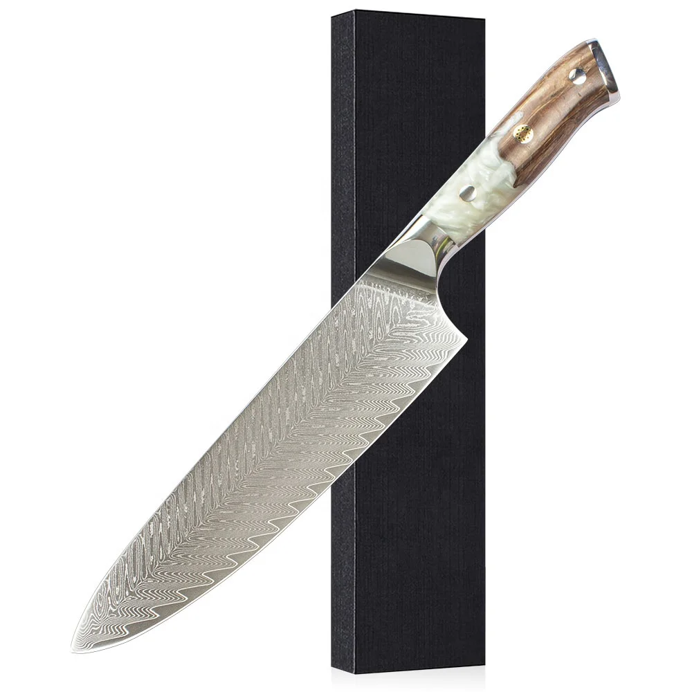 8 Inch White Resin Handle Professional VG10 Damascus Steel Chef Knife Damascus Kitchen Knife With Gift Box