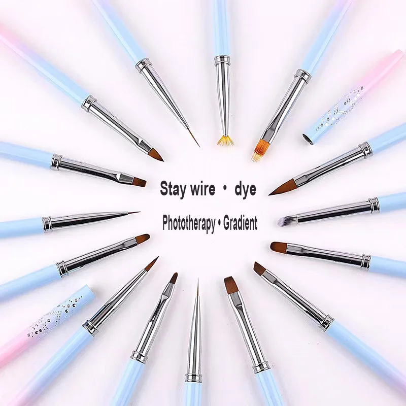 Nail Pen Nylon Gold Metal Handle Silicone Art Dotting Nail Brush Set Painting UV Gel Liner Nail Brush