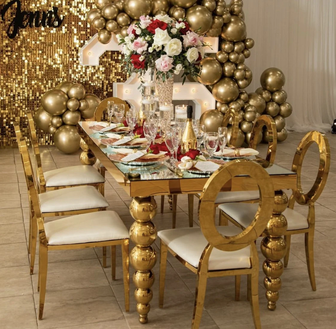 2 in 1 Design Gold Eyes Stainless Steel Gold  Round Back Wedding Chair