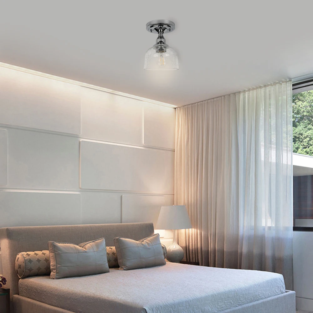 Small Flush Mount with Glass Shade Living Room Ceiling Lightings Brushed Nickel Cheap Flush Mount