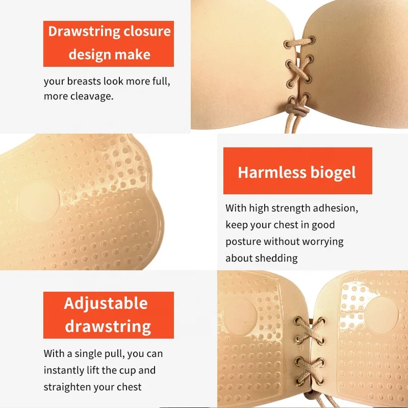 Lala Goddess Front Strap Seamless Strapless Bra Gather Push Up Lightweight Adhesive Silicone Nipple Covers For Women Reusable