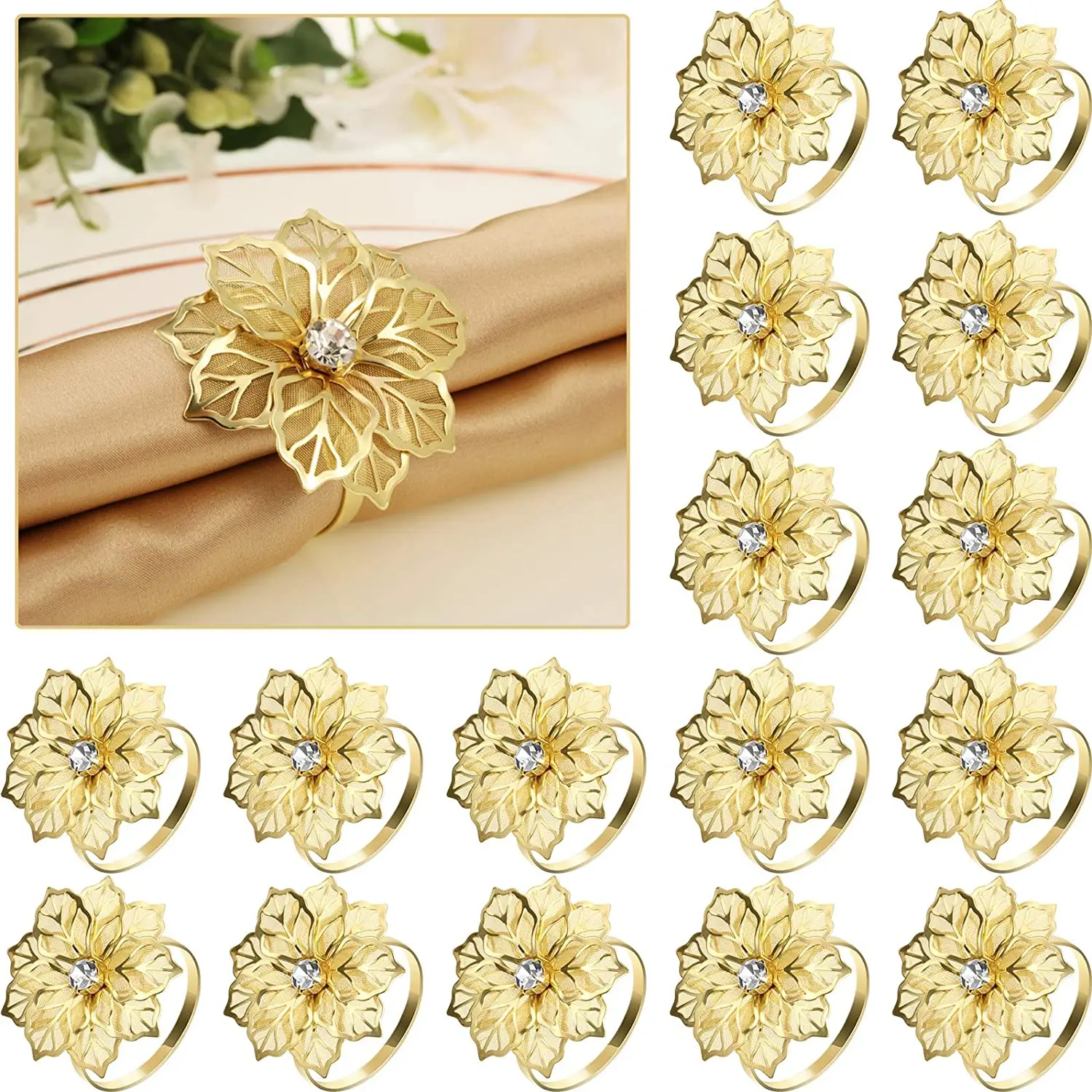 2023 Hot Selling Wholesale Featured Creative Napkin Ring Gold and Silver Luxury Modern Flower Napkin Buckle