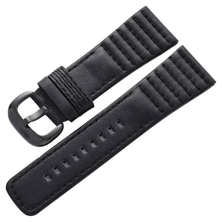 Luxury 28mm Black with Stitches Cowhide Genuine Leather Watch Band for Seven Friday Watch Strap