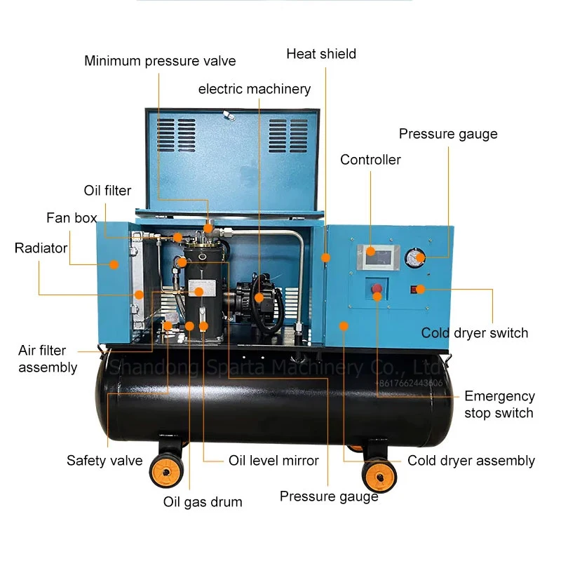 7.5KW 10bar All In One VSD Industrial Mobile Combined Screw Air Compressor with Air Dryer Tank