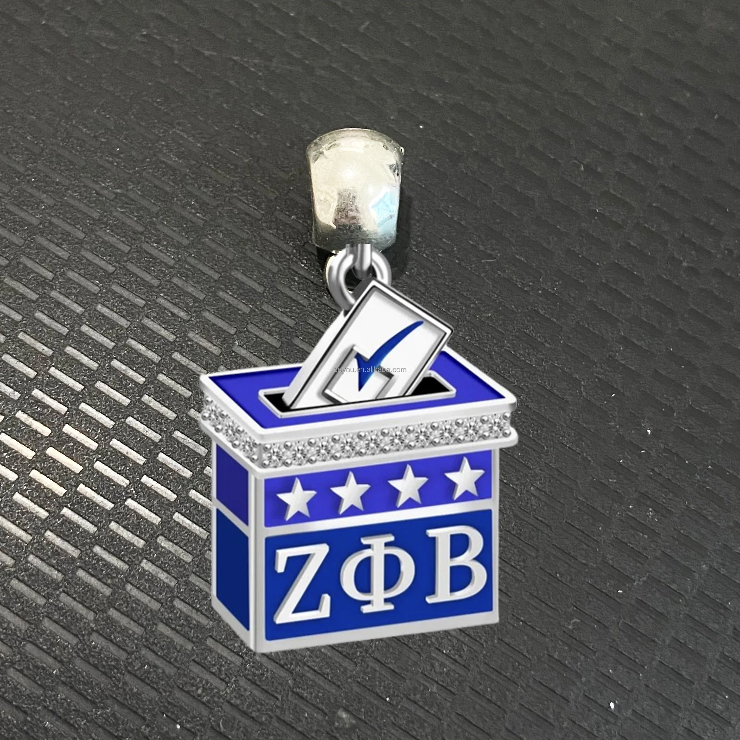 2024 Zeta Phi Beta Voting Cube Charm for Necklace and Bracelet ZPB Sorority Blue Enamel Pendant with Circle Ring