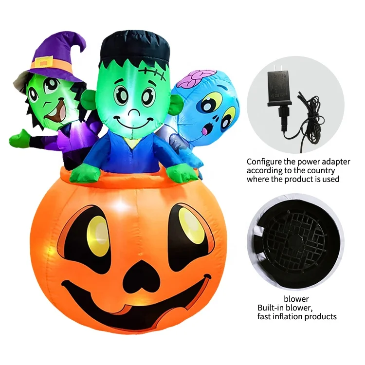 5FT Outdoor Halloween Decoration Inflatable Three Characters on Pumpkin Halloween inflatable Outdoor Yard Decoration