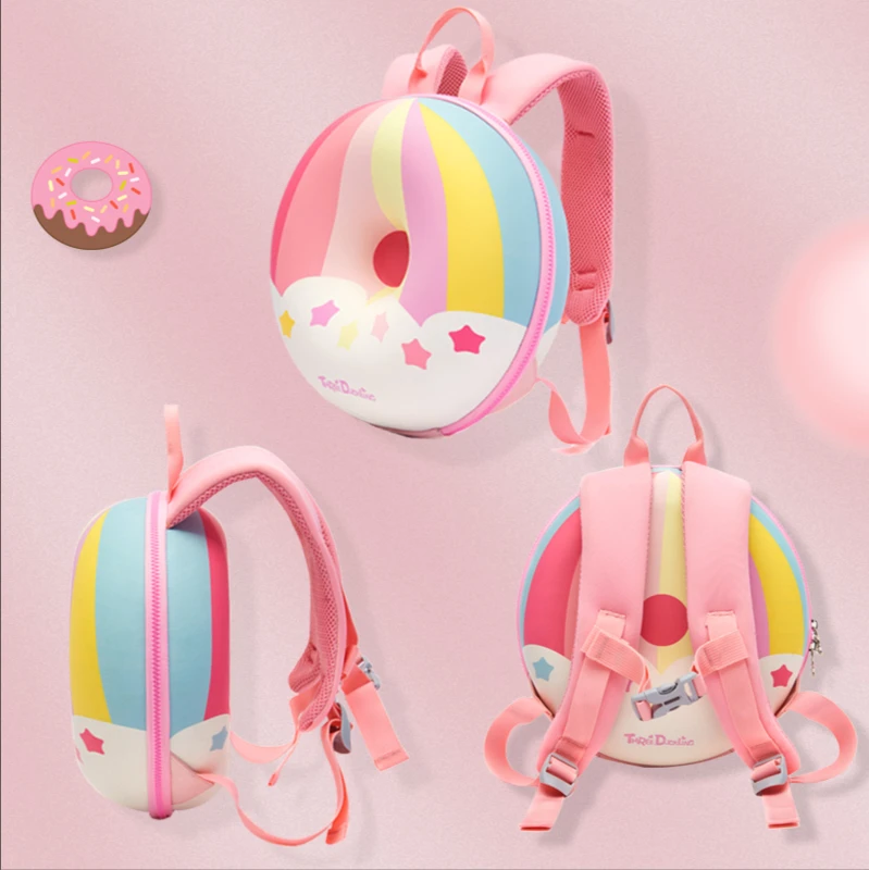
High Quality PU EVA Shell Round Backpack Cute Kawaii Pink Rainbow Donut Backpacks Kid Bag Child Toddler Bagpack For Boys girls 