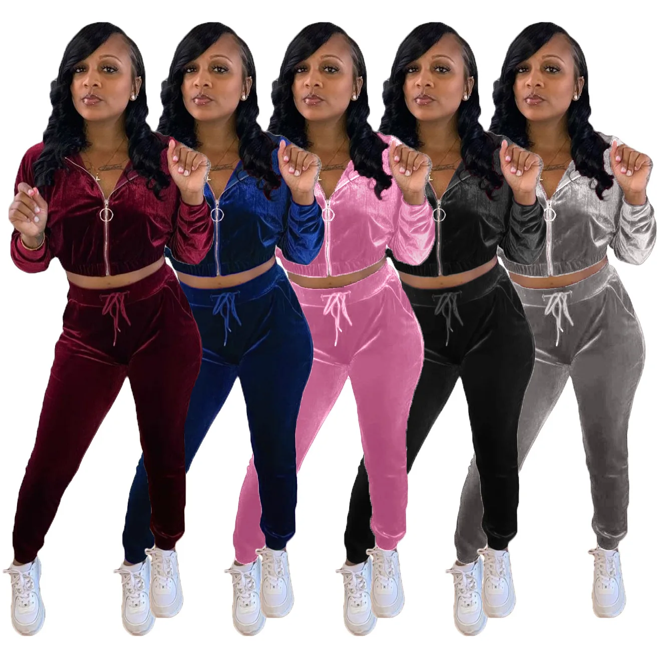 2021 Lady 2 Piece Suits Velvet Hoodies Long Pants Jogging Tracksuit Fall Winter Women Clothing Velour Two Piece Set
