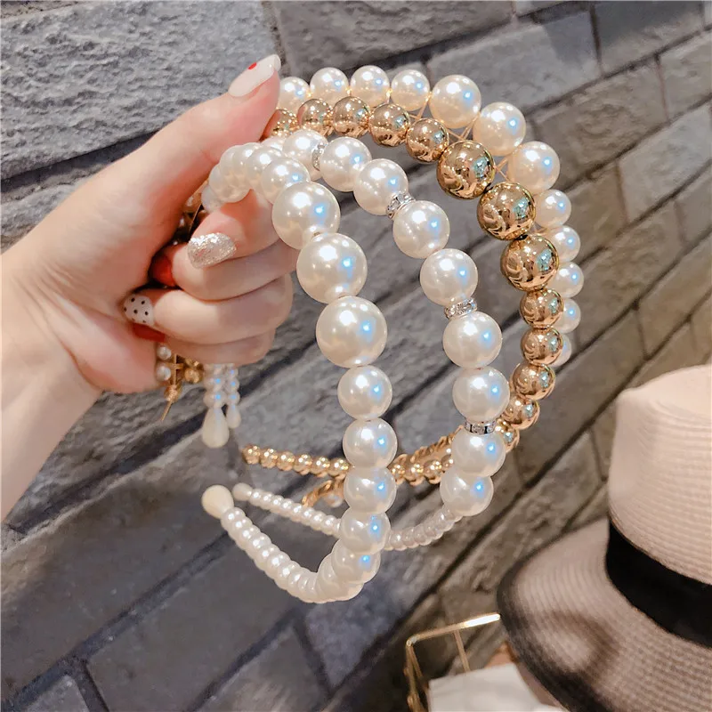 
New Fashion Jewelry Pearl Women Girls Hair Accessories Big Pearl Headband Hair Hoop luxulry hairband 