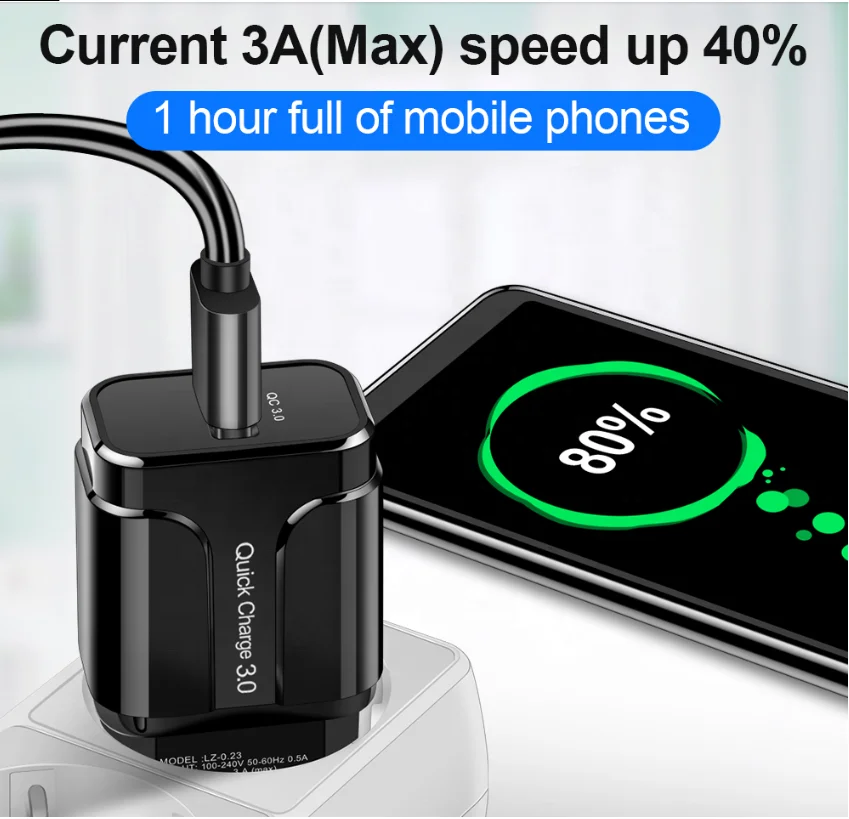 3A Quick Charge 3.0 USB Charger EU Wall Mobile Phone Charger Adapter for iPhone X MAX 7 8 QC3.0 Fast Charging