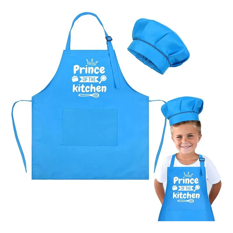 Cheap Polyester Cotton Plain Kids Cooking Drawing Apron Set for Kids