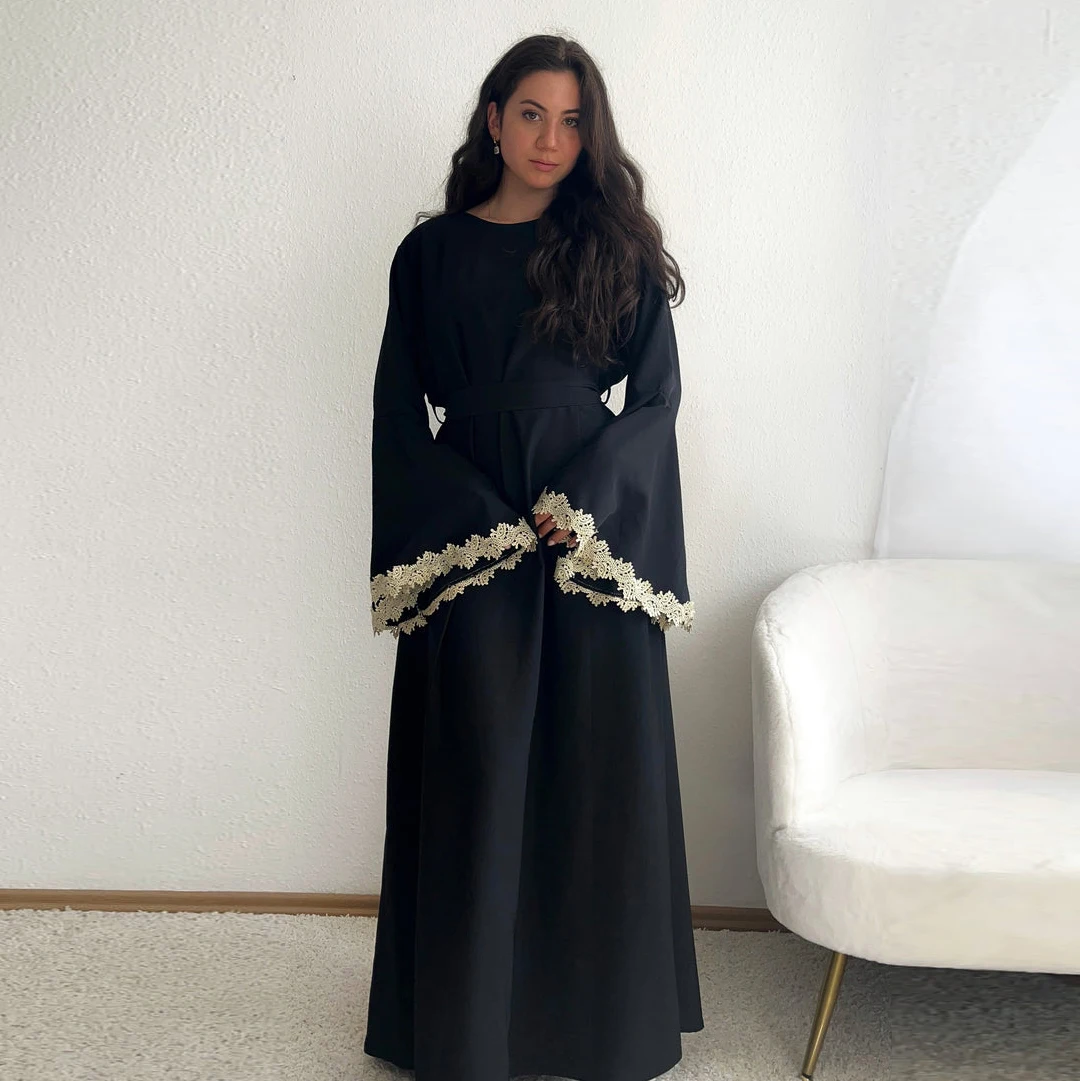 2024 High Quality women Modest Dress cuff Embroidery muslim women luxury Abaya Satin silk Maxi islam women clothing
