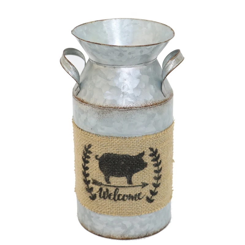 Waterproof Galvanized Retro Iron Barrel Long Flower Vase Metal Buckets For Plant Decoration