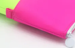 Amazon Hot Sale Nylon Retractable Pencil Case Bag Eye-catching Pink Green Nylon Stitching Pop-up Pencil Case