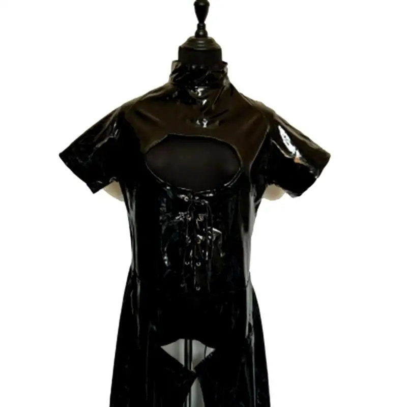 MOGlovers Ladies Fetish Sexy Jumpsuit Crotchless Bodysuit Short Sleeve PVC Gothic Punk Wet Look Open Cup Catsuit Size M-XXL