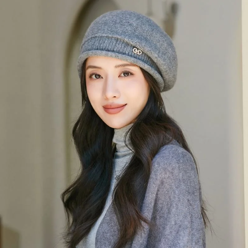 Solid Color Knitted Woolen Hat Warm Winter Wool Beret Femme Cotton Beret Cap Knitted Beret