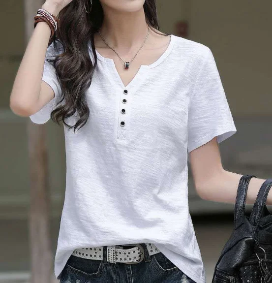 Latest wholesale new tops ladies shirt cotton fashion plus size blouse women t shirt