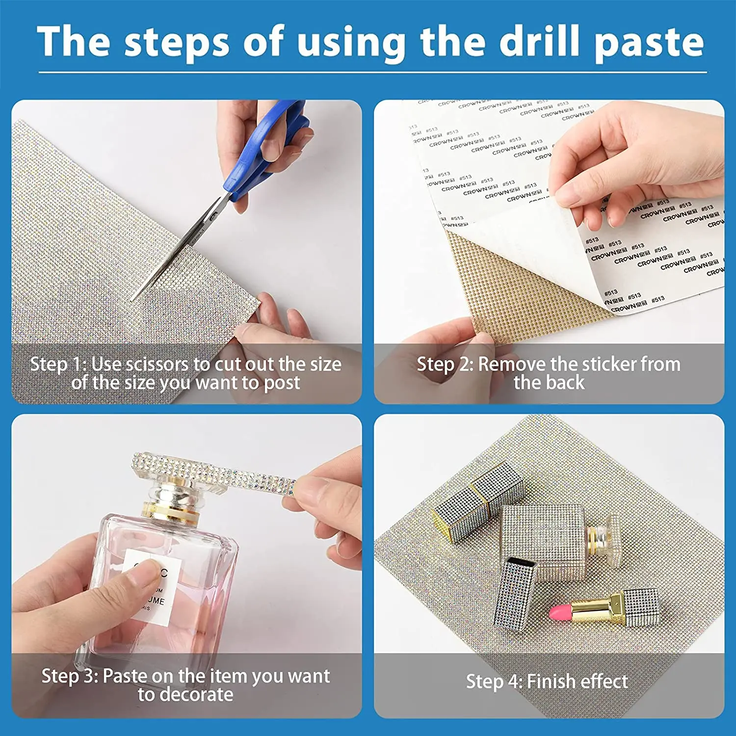 Glitter Bling 40*24 Round White Crystal Self Adhesive Flatback Rhinestone Sticker Sheet