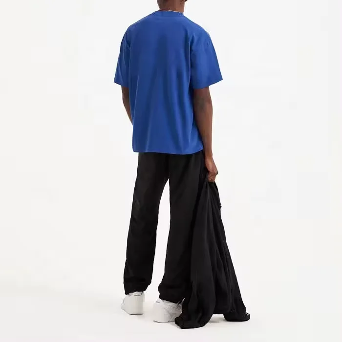 Custom blue Boxy Crop T-shirt Round Ribbed Neck T-shirt High Quality Cotton oversized plus size Mens T Shirt with private label