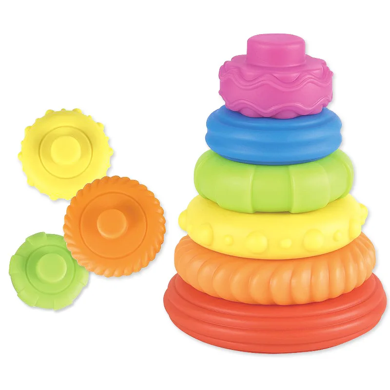 Intelligence Early Educational Stack Up Circle Rainbow Colorful Tower Toys Parent-Children Interaction Baby Toys