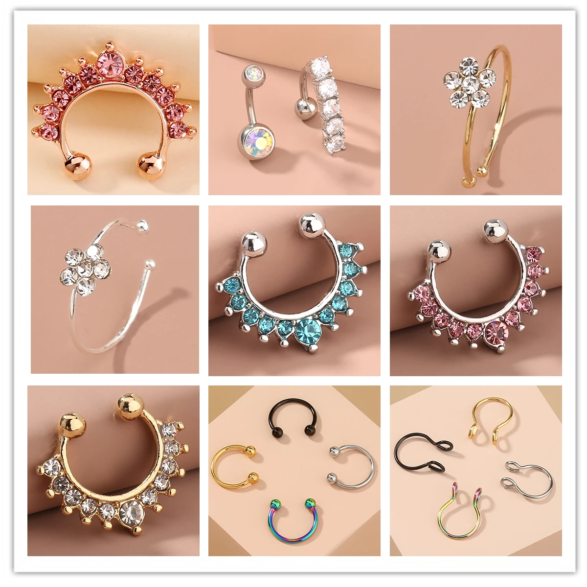 Hip hop Body piercing Copper Stud Horseshoe Rings Zircon C-shaped Nose ring Piercing Jewelry for Women