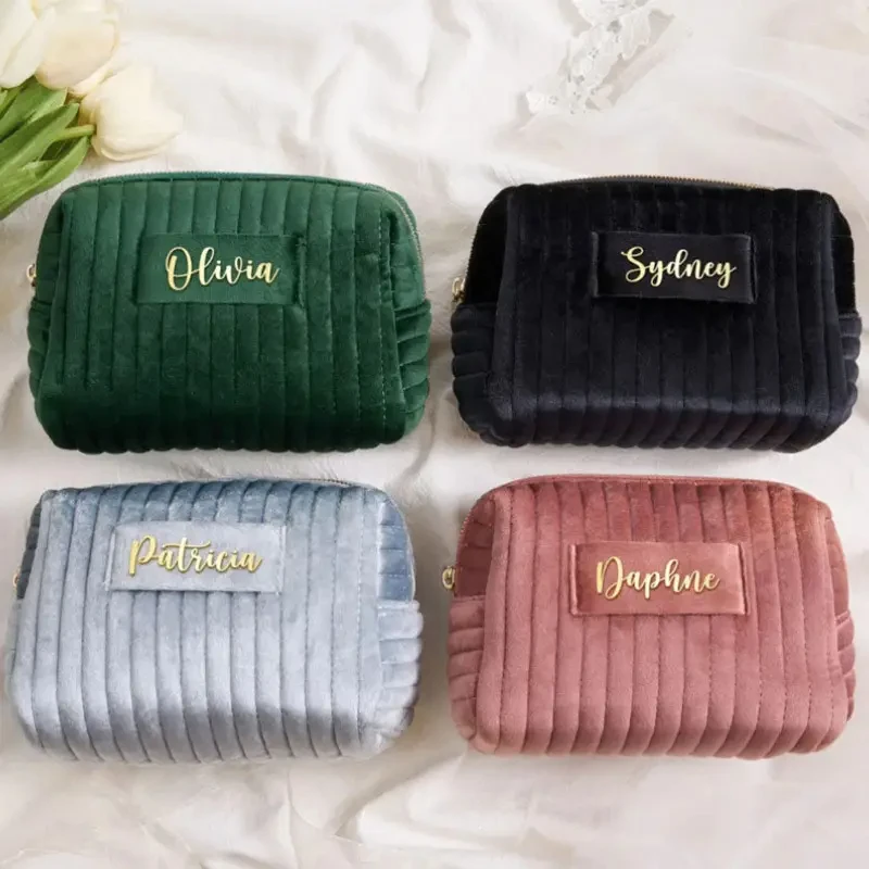 2024 spring Cosmetic Bag Organizer Beauty Case Velvet Quilting Make Up Bag Personalized Wedding Gift Travel Toiletry Bag