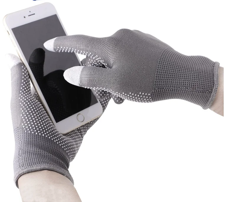 Hand Protection Nylon 13 Needle Touch Screen Garden Gloves Outdoor Work Safety Cheap Thin Dot Anti-slip Breathable Mittens