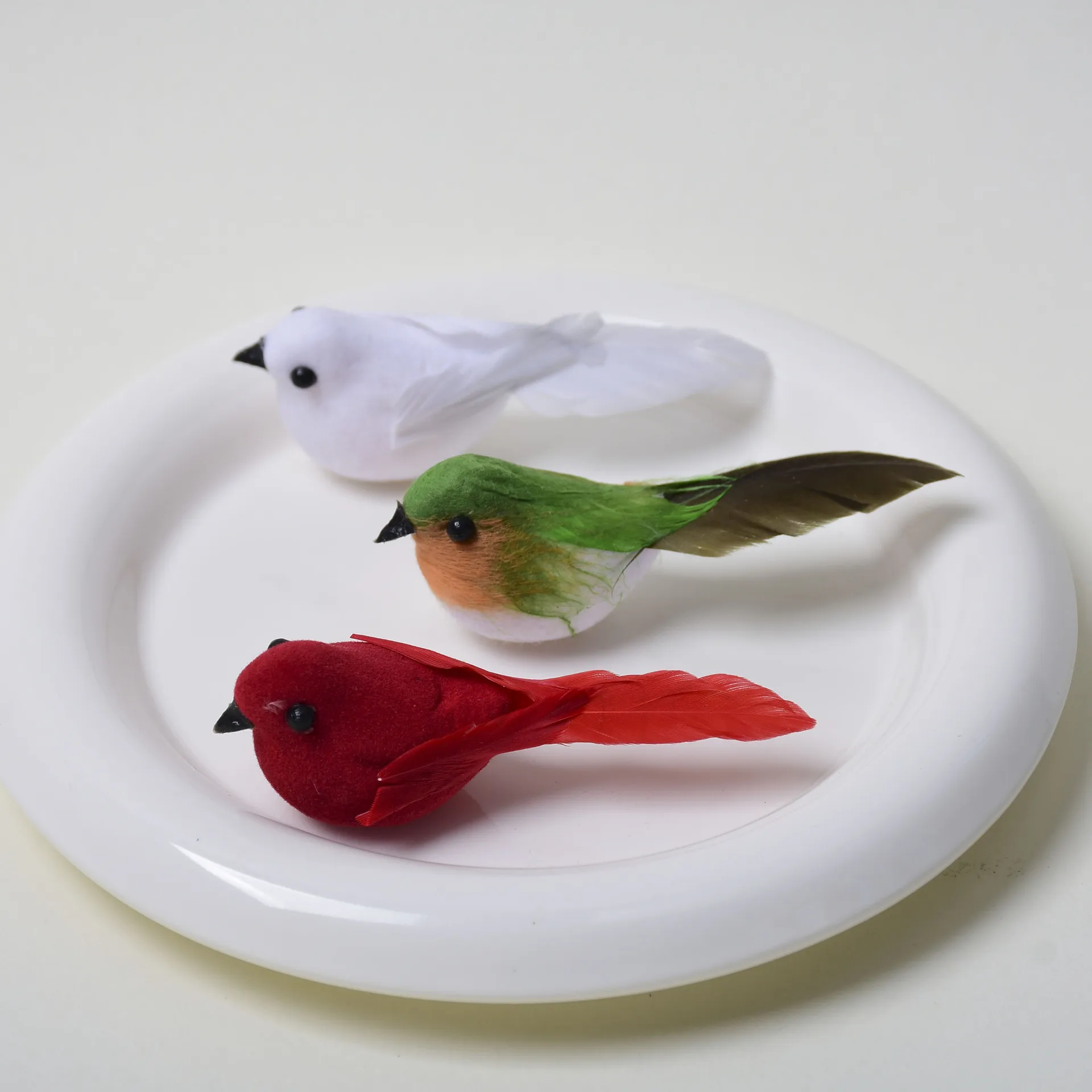 KEWEI T399 Popular Artificial Feathered Bird Foam Single White Bird Ornaments Wedding Decoration