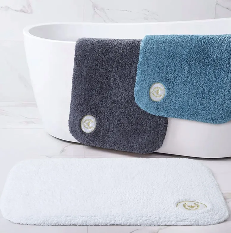 
Высококачественный однотонный коврик для ванной из 100% хлопка с жаккардовым узором под заказ, нескользящий душевой коврик для отеля 