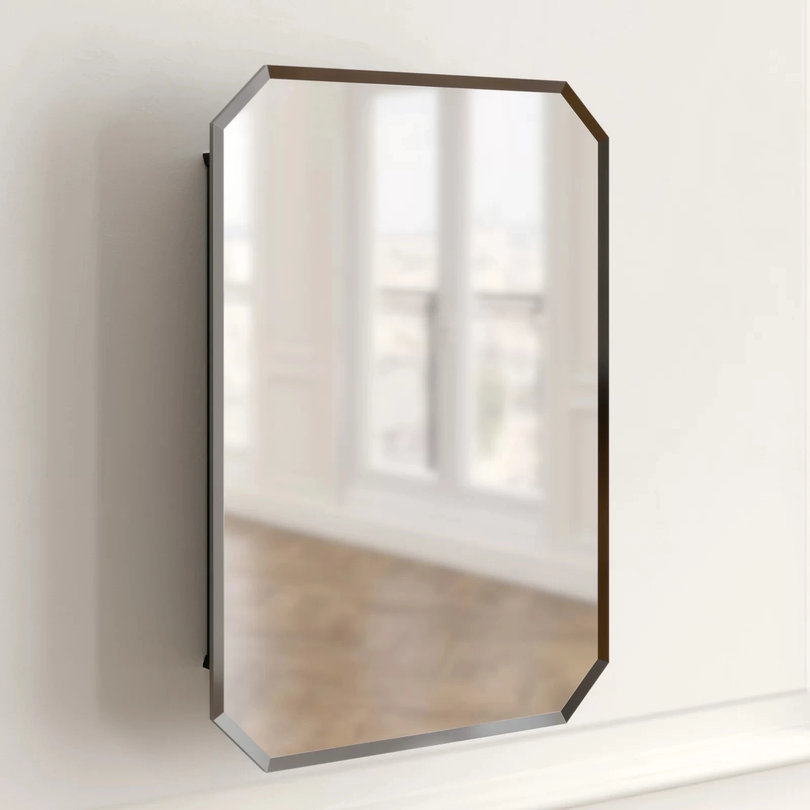 Frameless with Beveled Edges Flat Single Medicine Cabinet with Mirrored Door